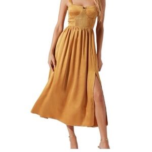 Mustard Yellow Strappy Midi Dress with Side Slit